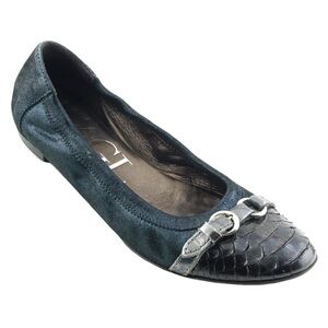 AGL ATTILIO GUISTI LEOMBRUNI Blue Snake Print Ballet Flats 38 EU 7.5 US ITALY